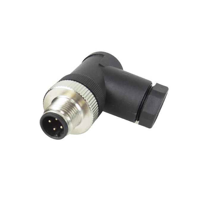 M12 A code Male 90 degree field attachable Connector screw contacts