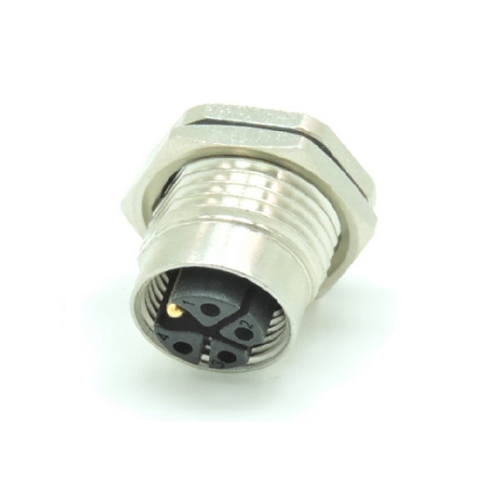 M12 K code Female Straight rear mount Connector PCB connection