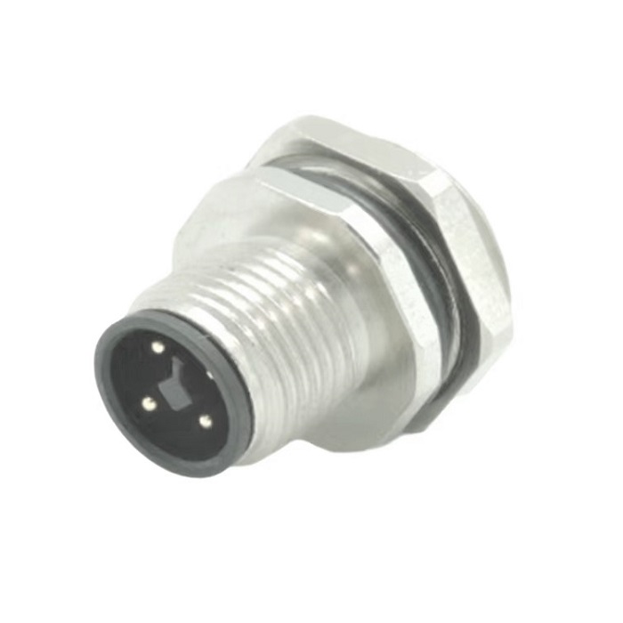 M12 T code Male Front mount Connector Solder with single wires